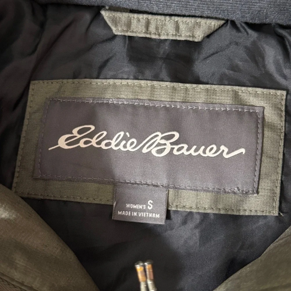 Eddie Bauer EB550 Down Parka Womens Small Olive Green Puffer Hooded Jacket Coat